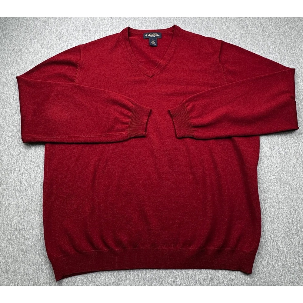 Brooks Brothers VNeck Sweater‎ Stretch Merino Wool V Neck Size XL Red Preppy Ivy